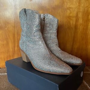 Rhinestone Ankle Boots, Cowboy Style - Size 10